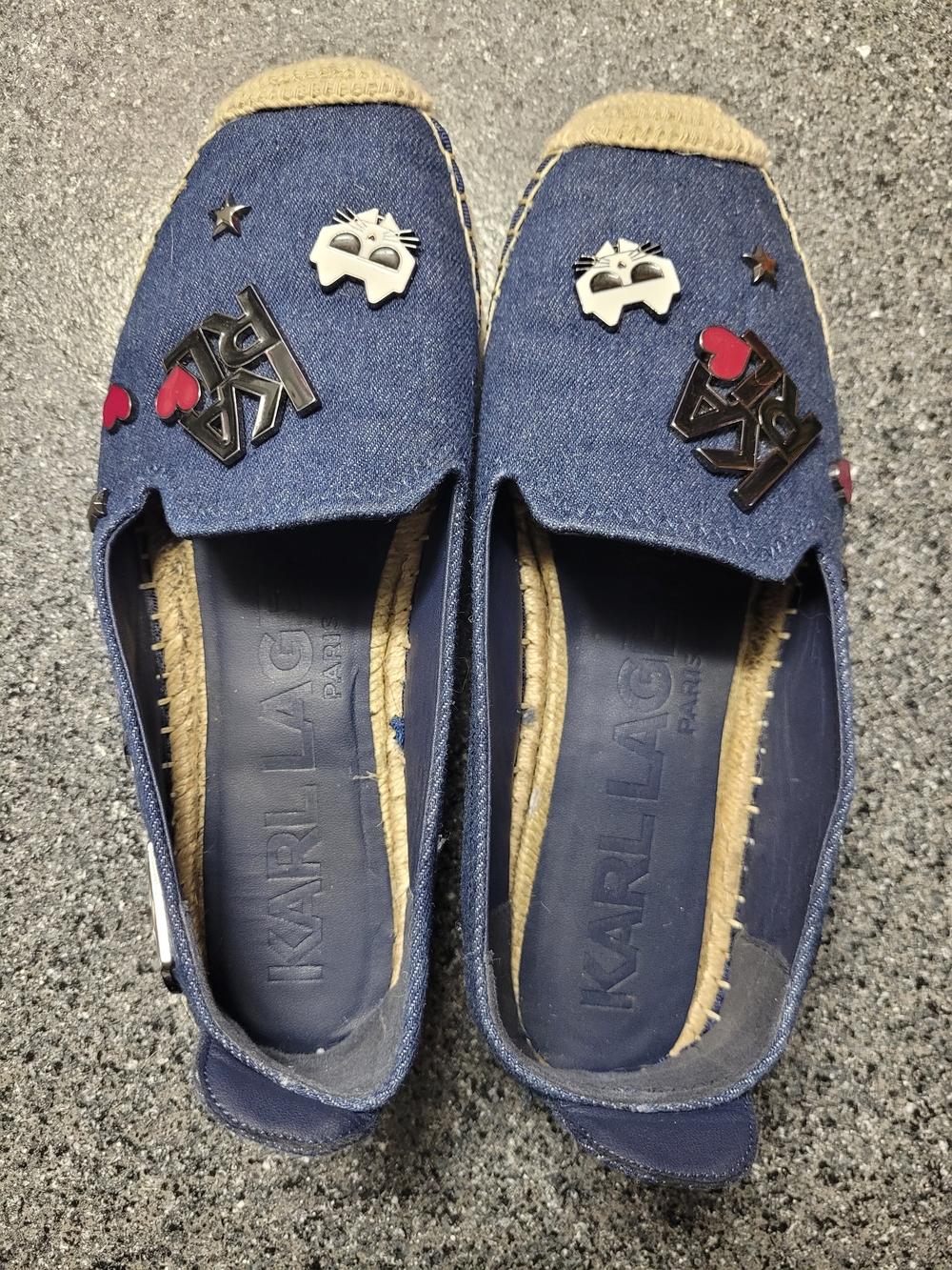 Karl Lagerfeld Denim Espadrille Flats with Fun Charms - Denim Size 7